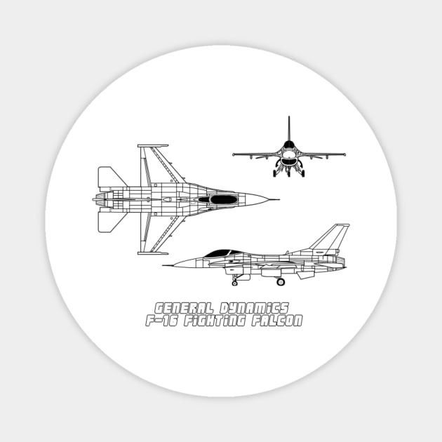 General Dynamics F-16 Fighting Falcon (black) Magnet by Big Term Designs